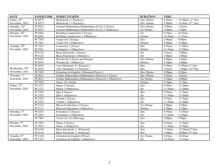 Waec Gce Timetable For October November Second Series Myexamcode Net